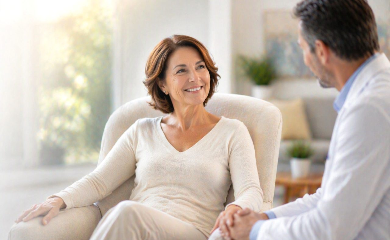 A patient in consultation with a clinician during a clinical trial